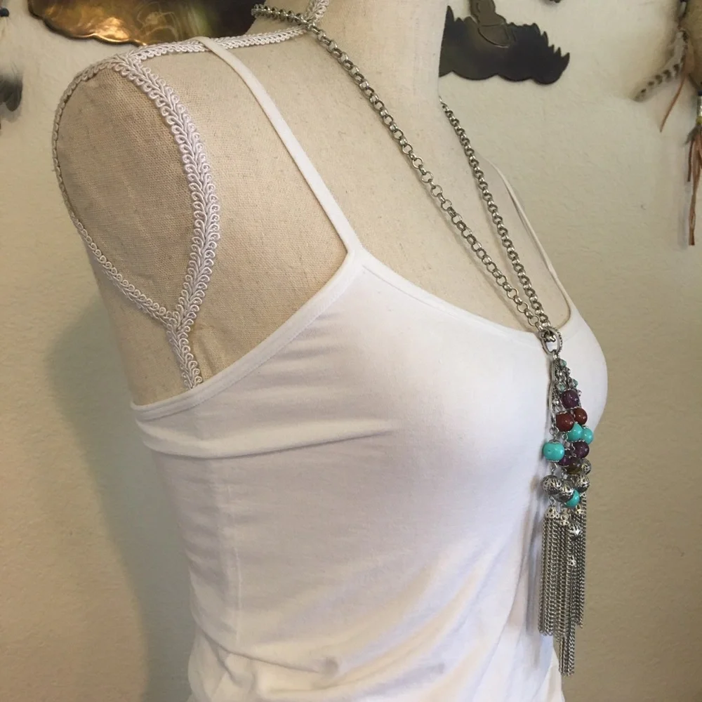 R.J. Graziano glass bead tassel chain necklace